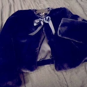 Dark blue faux fur vintage style jacket